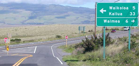 Ala Mauna Saddle Road dead-ends at the Mamalahoa Highway (route 190); head left to Waikoloa and Kailua, right to Waimea
