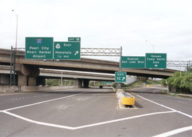 Wide view of H-3 junction with Moanalua Freeway