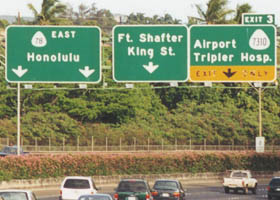Overhead sign assembly on H-201, showing HI 78 signage, and exit for HI 7310