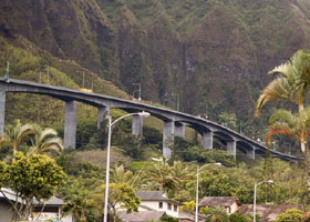 H-3 viaduct east of tunnels, above Ha'iku