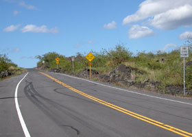 West end of state route 160; road continues beyond 'End State Highway' sign, turning into paved but much narrower one-lane county road
