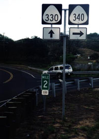 Route markers at junction of county route 330 and state route 340