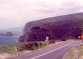 Scenic ocean view from route 270, near its terminus; large linked version of photo includes closeup of route marker