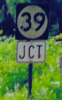 Route 39 marker, with black number on round white background