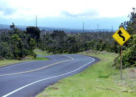 Wavy pavement on Ala Mauna Saddle Road east of Hilo